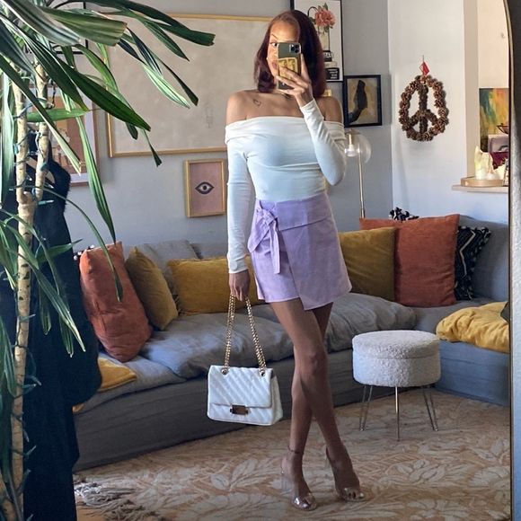 Zara Lavender Linen Blend Bow Trim Skort - Picture 9 of 16